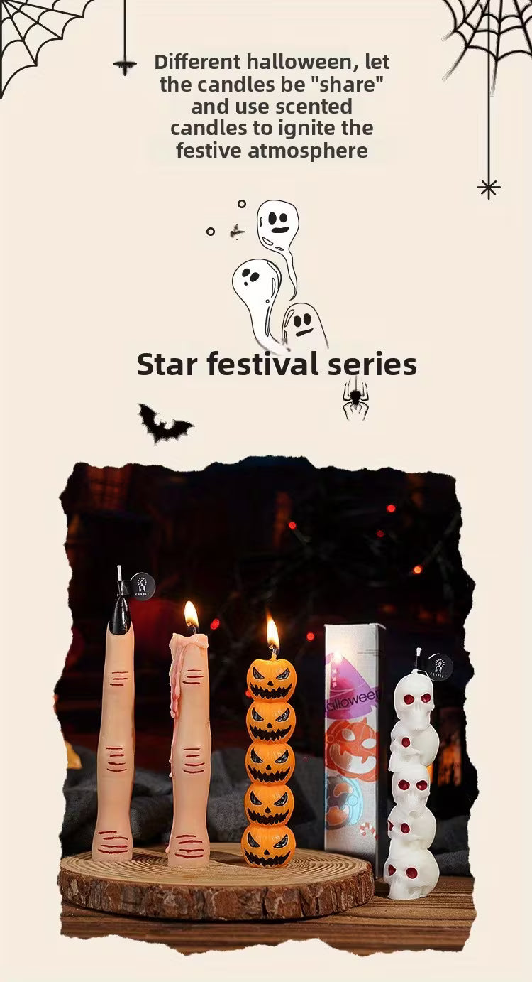 Halloween Scented Candles, Pumpkin, Skeleton & Human Fingers 4-Piece Set